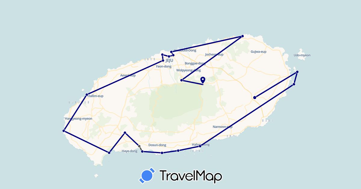 TravelMap itinerary: driving, motorbike in South Korea (Asia)